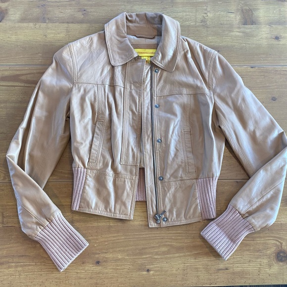 Catherine Malandrino Stunning Lamb Leather Bomber Jacket Coat Camel Tan - Picture 5 of 14